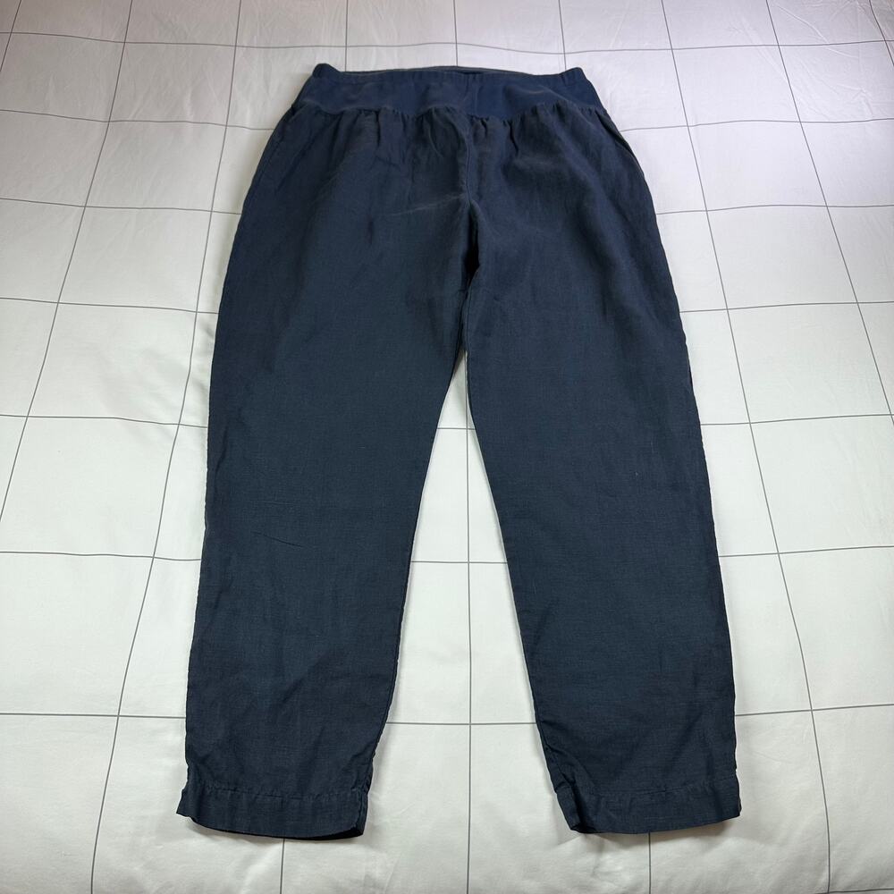Banana Blue Pants Womens Large Navy Pull On Linen Relaxed Boho Coastal Cruise